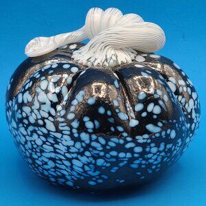 John Fenton Art Glass Pumpkin Black White Frit Appears Light Blue 2014 4 1/2" Dm